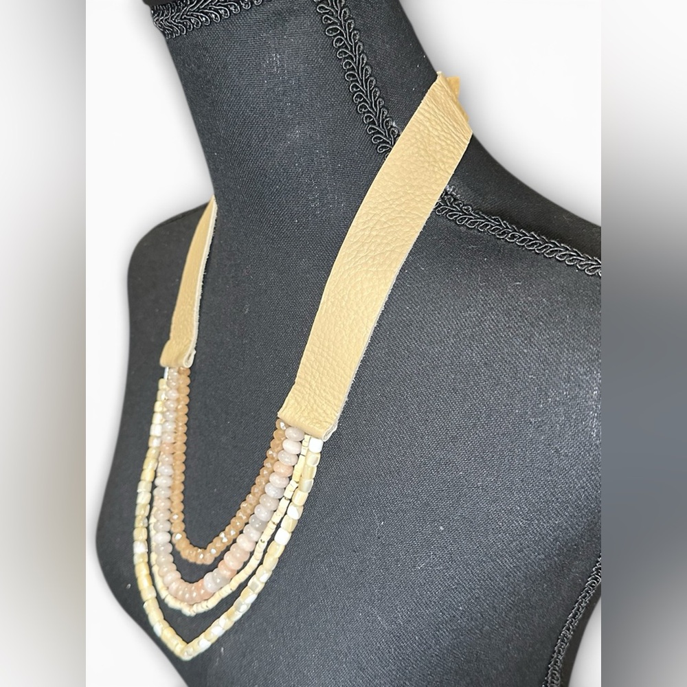 Neutral Layered Beaded Statement Necklace - Picture 5 of 6